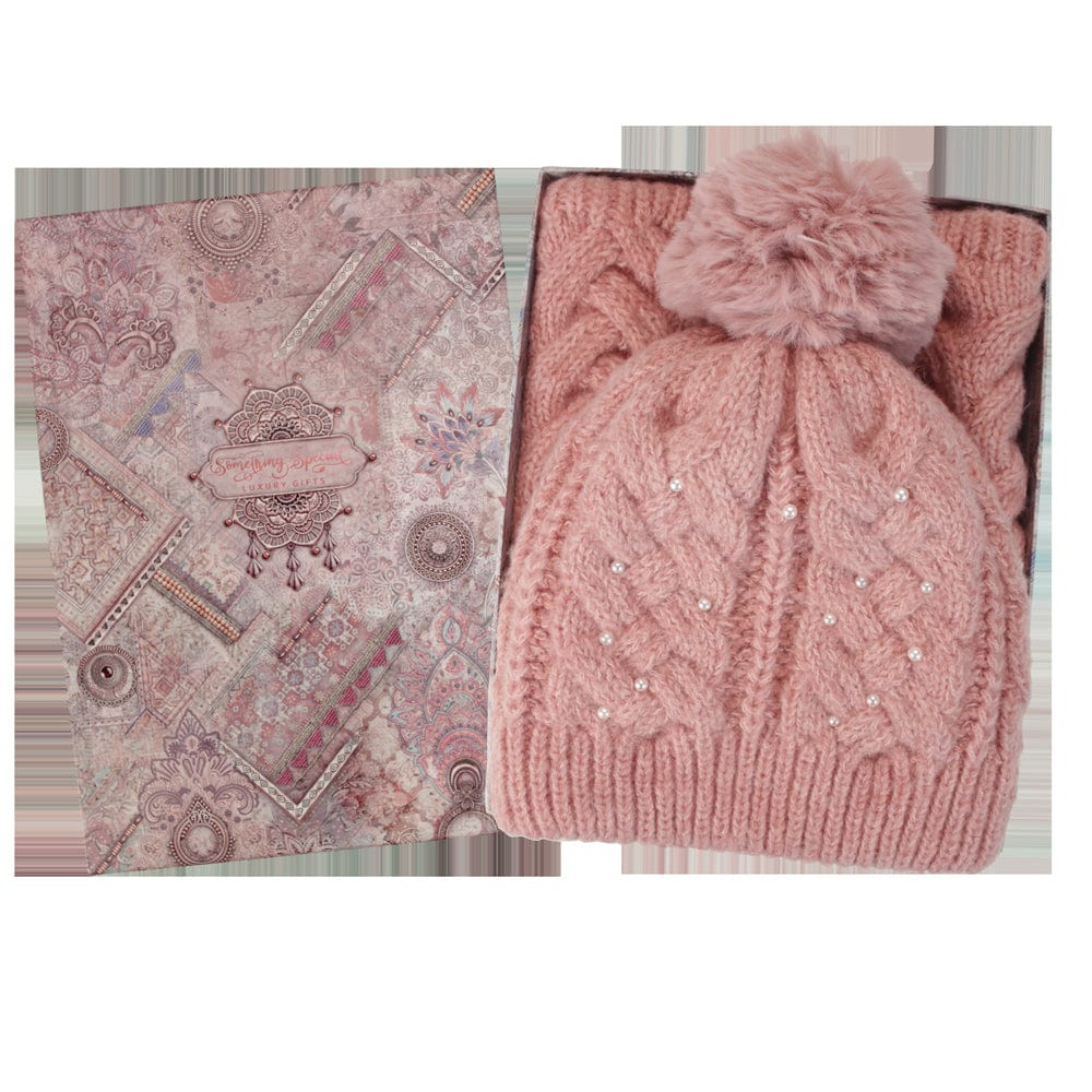 Brandwell Hat Brandwell Chunky Knit Hat & Cowl Set Pink