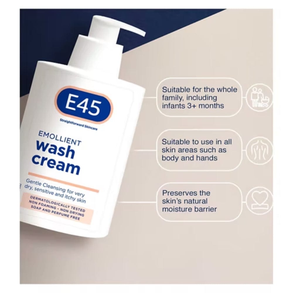 E45 Wash Cream E45 Emollient Wash Cream For Dry, Sensitive & Itchy Skin 250ml