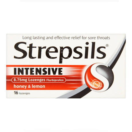 Meaghers Pharmacy Throat Lozenges Strepsils Intensive 8.75mg Lozenges Flurbiprofen Honey & Lemon 16's