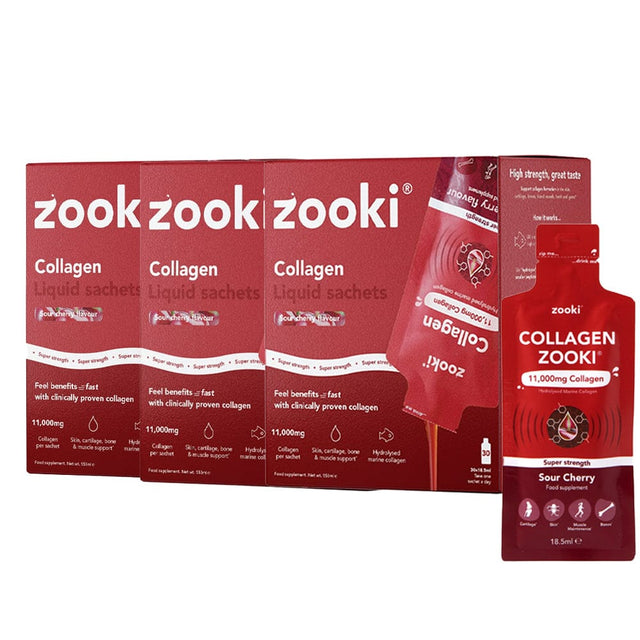 Zooki Vitamins & Supplements Zooki Collagen Super Strength Sour Cherry Trio Bundle 90 Sachets